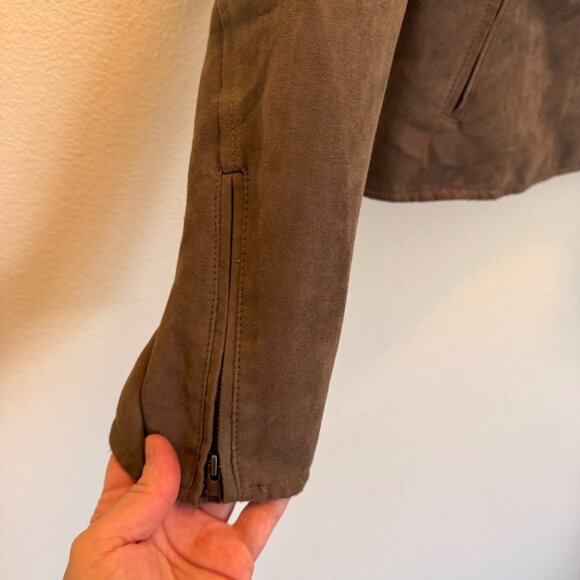 Uniqlo Women's Faux Suede Moto Jacket Stone Brown Size‎ L Stylish Casual Coat - Picture 5 of 12